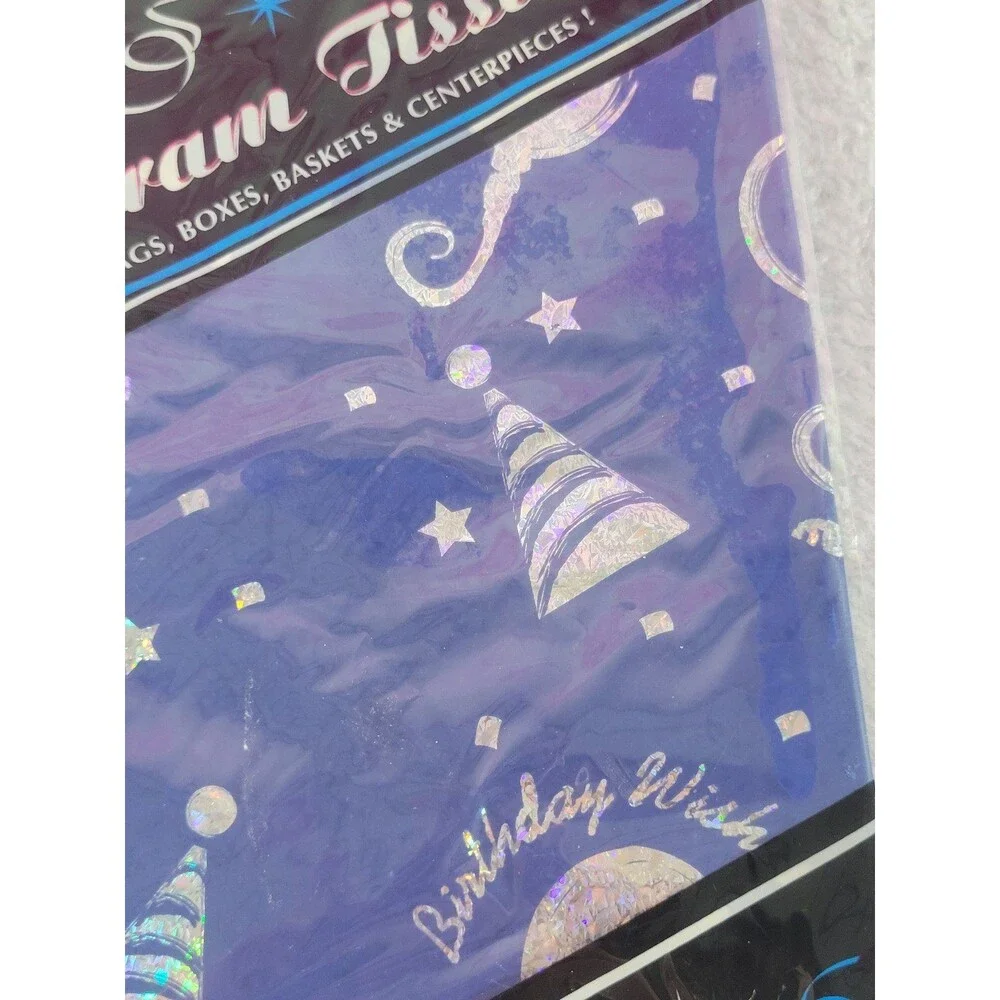 Hologram Birthday Decorative Tissue Paper 3 Gift Bags Wrapping Sheets NOS
